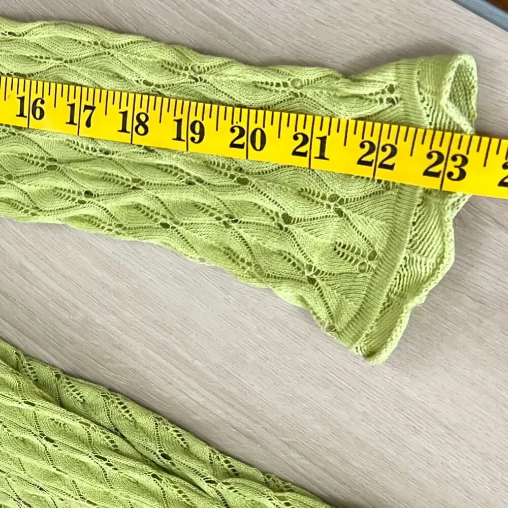NIC+ZOE Lime Green Openwork Pointelle Long Duster Cardigan Sz 1X / Grunge Fairy